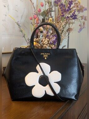 PRADA Floral Saffiano Vernic Tote